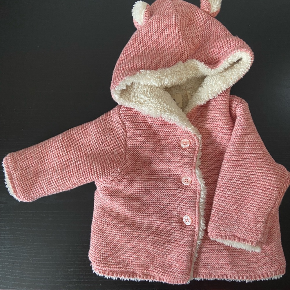 Baby GAP Pink Sherpa Lined Bear Cardigan